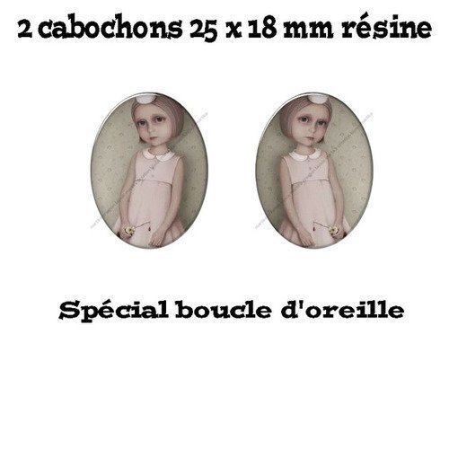2 cabochons résine 25 x 18 mm spéciale boucle d&#039;oreille n°12 