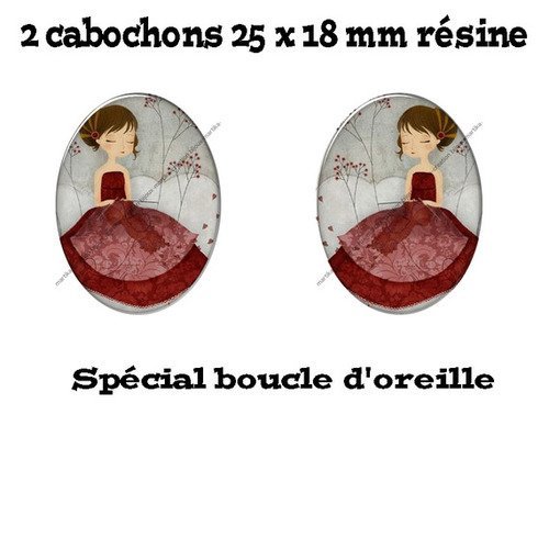 2 cabochons résine 25 x 18 mm spéciale boucle d&#039;oreille n°11 