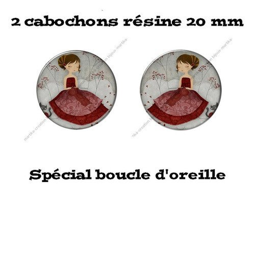 2 cabochons résine 20 mm spéciale boucle d&#039;oreille n°6 