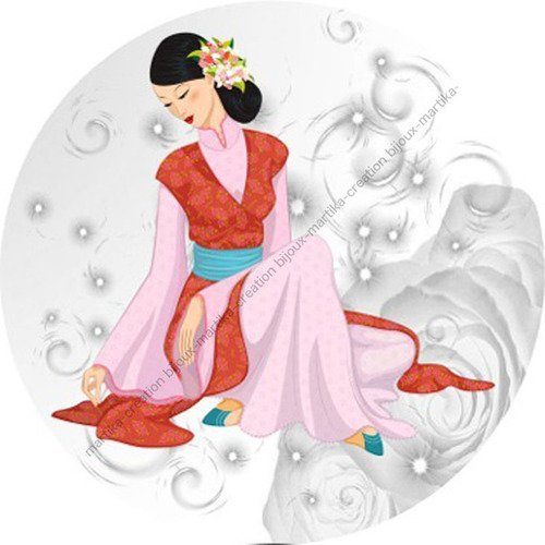 Cabochon rond 20 mm résine époxy  femme chinoise geisha  ref 951 