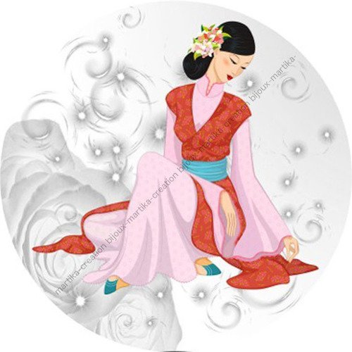 Cabochon rond 20 mm résine époxy  femme chinoise geisha  ref 949 