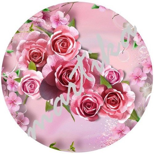 Cabochon à collé résine epoxy 25 mm fleur roses n°118 