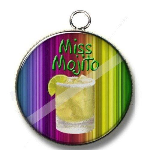 Pendentif cabochon metal et epoxy 25 mm miss majito n°115 