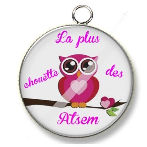 Pendentif cabochon metal et epoxy 25 mm la plus chouette des atsemn°110 