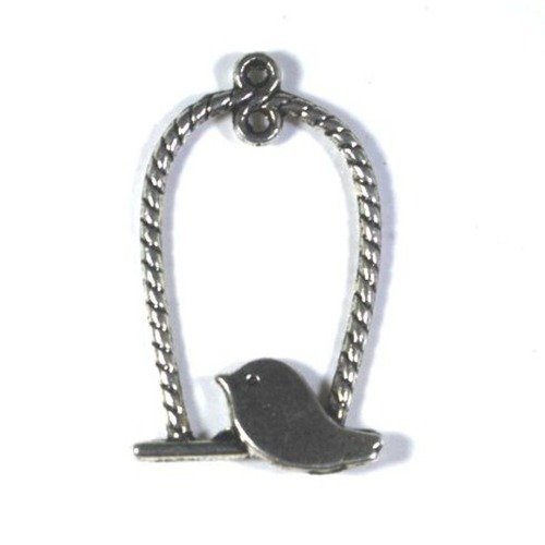2 pendentifs oiseau sur balançoire métal couleur argenté 