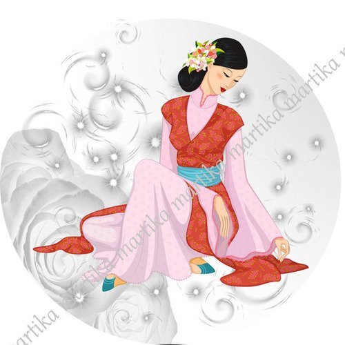 Cabochon à coller résine 25 mm thème femme chinoise geisha n°56 