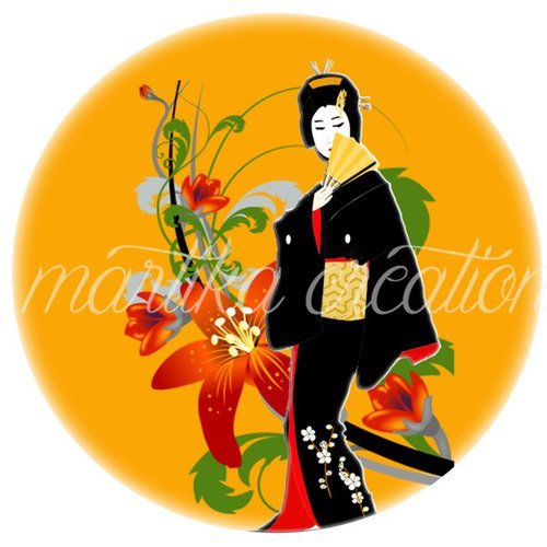 Cabochon à coller résine 25 mm thème femme chinoise geisha n°56 