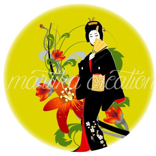 Cabochon à coller résine 25 mm thème femme chinoise geisha n°55 