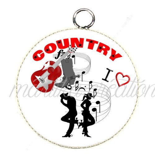 Pendentif cabochon métal et époxy 25 mm danse country n°64 