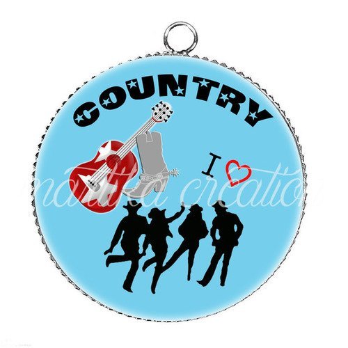 Pendentif cabochon métal et époxy 25 mm danse country n°63 