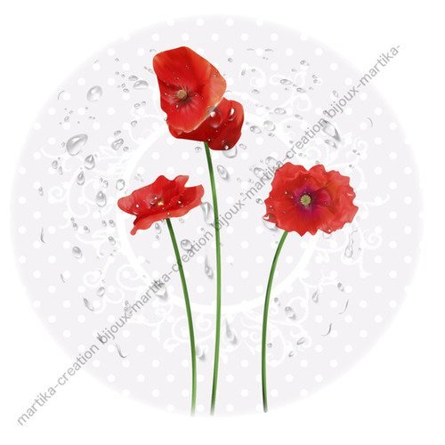 Cabochon coquelicot a coller resine epoxy 25 mm n°39 