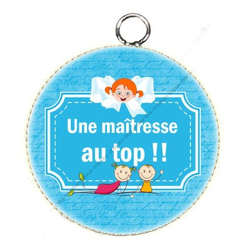 Pendentif cabochon en résine epoxy une maîtresse au top n°51 