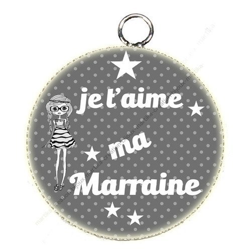 Pendentif cabochon je t&#039;aime ma marraine résine epoxy 25 mm n°39 