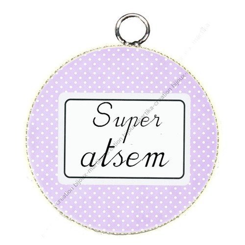 Pendentif cabochon super atsem 25mm en epoxy résine n°40 fait main 