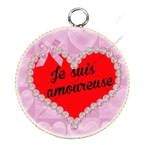 1 pendentif cabochon ø 25mm je suis une amoureuse n°51 