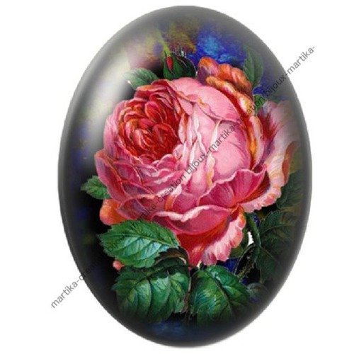 A coller cabochon fleur la rose ovale résine de 25 x 18 mm  n°055 