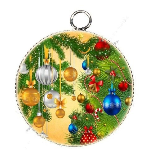 1 pendentif cabochon résine théme noel métal 25 mm n°36 