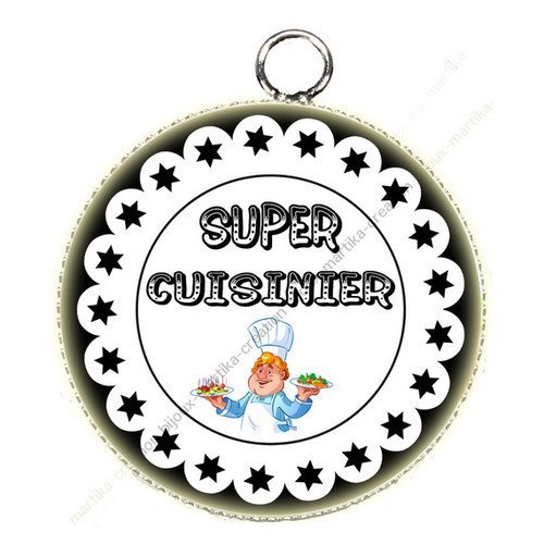 Pendentif cabochon époxy 25 mm super cuisinier  n°37 