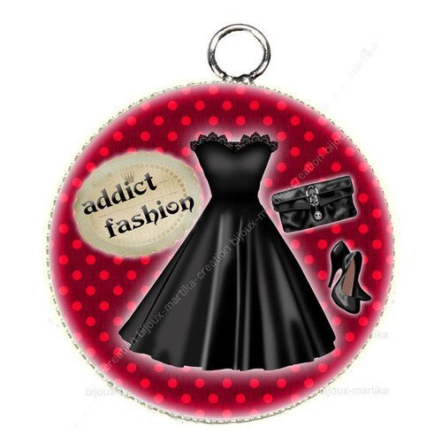 1 pendentif cabochon 25 mm addict fashion résine fait main n°33 