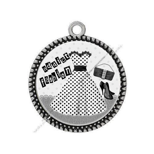 1 pendentif cabochon 20 mm addict fashion fait main n°108 