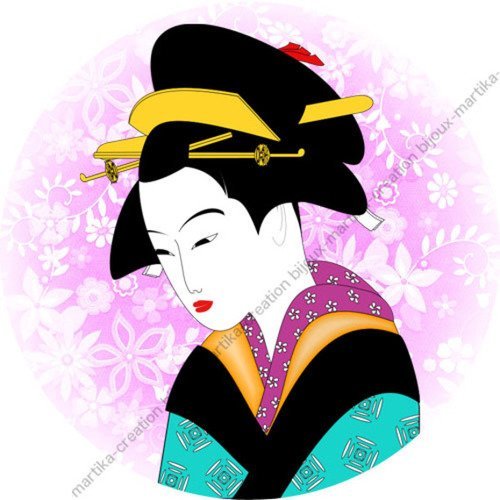 Cabochon à coller résine 25 mm thème femme chinoise geisha n°54 