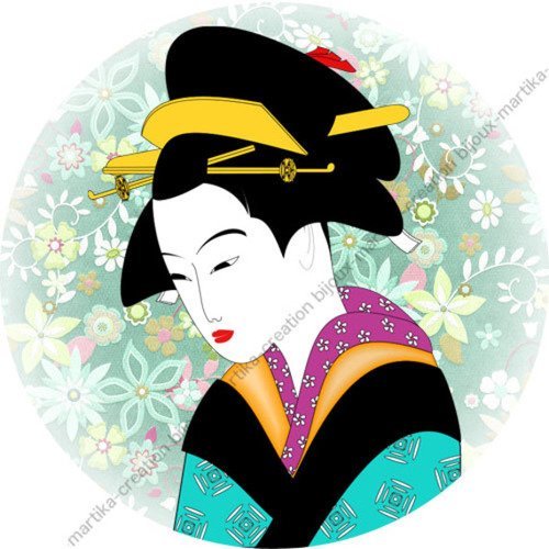 Cabochon à coller résine 25 mm thème femme chinoise geisha n°53 