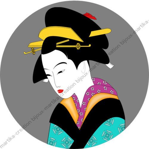 Cabochon à coller résine 25 mm thème femme chinoise geisha n°52 