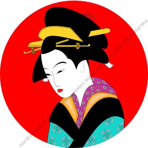 Cabochon à coller résine 25 mm thème femme chinoise geisha n°51 