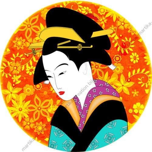 Cabochon à coller résine 25 mm thème femme chinoise geisha n°50 