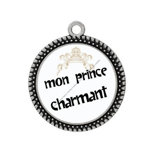 1 pendentif cabochon 20 mm  mon prince charmant  résine fait main n°91 
