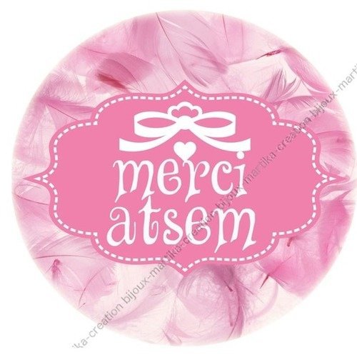 Cabochon à coller cabochon epoxy 25 mm merci atsem n°33 fait-main 