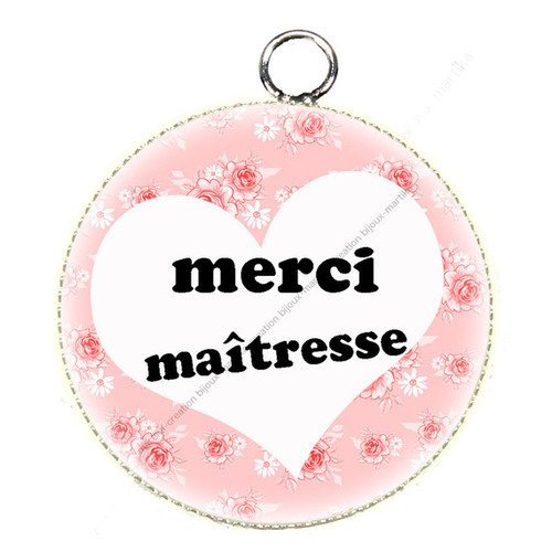 1 pendentif cabochon 25 mm merci maîtresse résine fait main n°76 