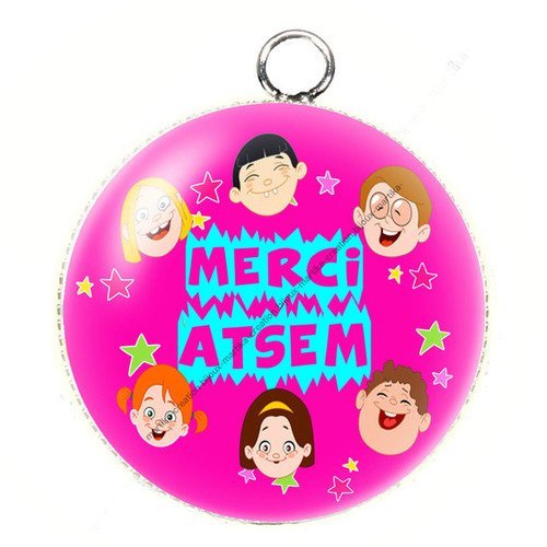 Pendentif résine 25 mm merci atsem n°145 fait-main 