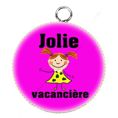 Pendentif cabochon jolie vacanciere 25mm en epoxy résine n°340 fait main 