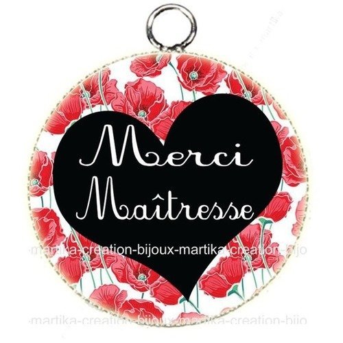 Pendentif cabochon résine 25 mm merci maîtresse n°60 