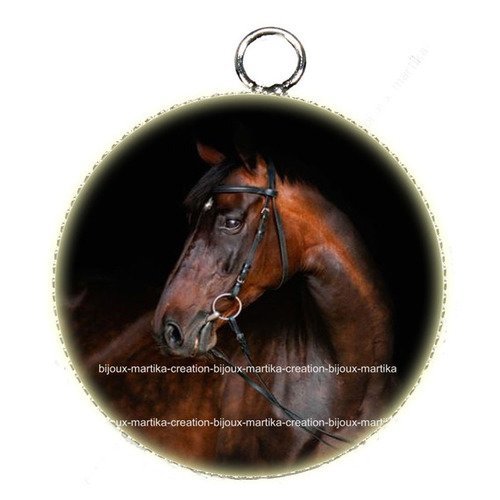 1 pendentif  25 mm argenté cabochon cheval epoxy résine métal n°64 