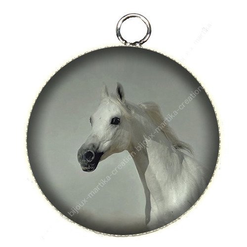 1 pendentif  25 mm argenté cabochon cheval epoxy résine métal n°50 