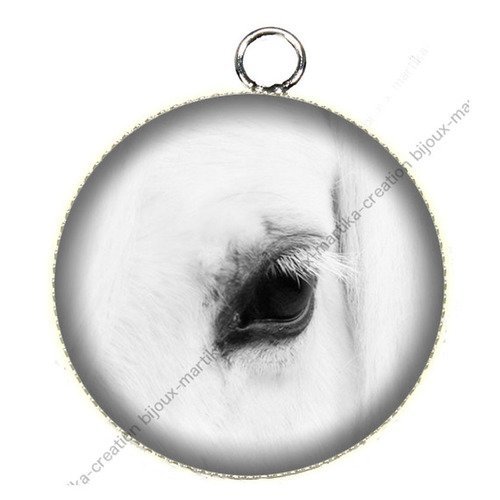 1 pendentif  25 mm argenté cabochon cheval epoxy résine métal n°46 