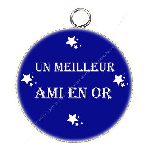 Pendentif cabochon 25mm en époxy résine un meilleur ami en or n°62 fait main 