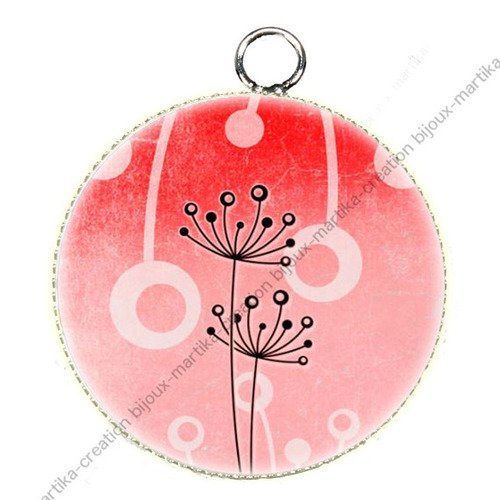 1 pendentif  argenté cabochon fleur pissenlit résine métal n°81 