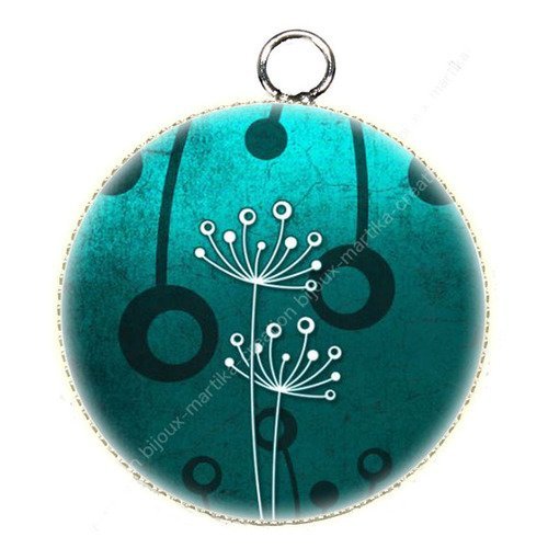 1 pendentif  argenté cabochon fleur pissenlit résine métal n°80 