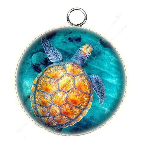 Pendentif charms cabochon métal et résine tortue 25 mm n°40 - Un grand  marché