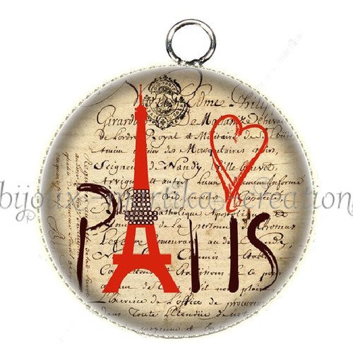 Pendentif charms  cabochon métal et  résine paris 25 mm n°36 