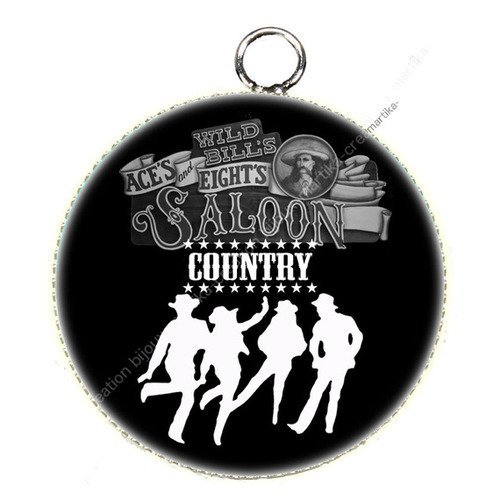 Pendentif cabochon métal et époxy 25 mm dance country fond noir n°26 