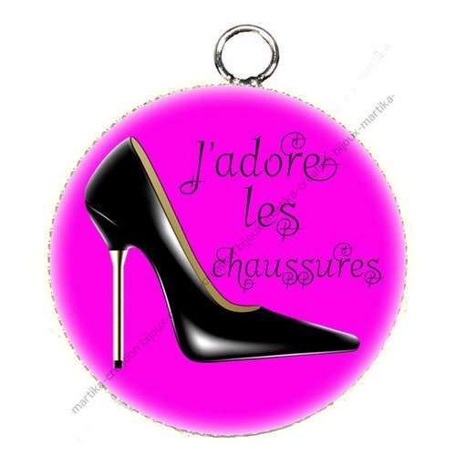 Pendentif cabochon métal et époxy 25 mm j&#039;adore les chaussures n°23 