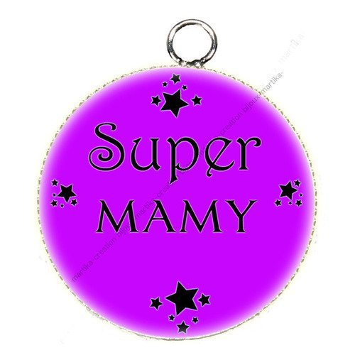 Pendentif cabochon epoxy 25 mm super mamyn°m14 