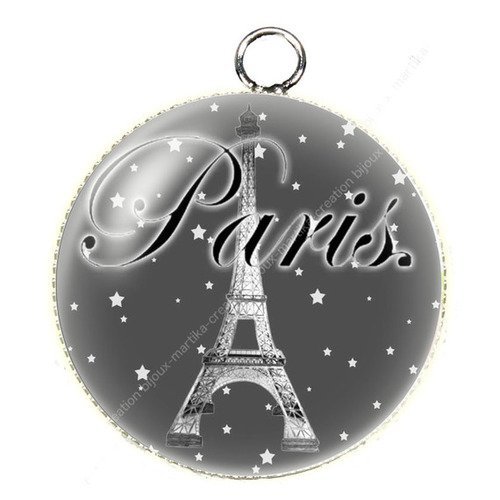 Pendentif charms  cabochon metal et  résine epoxy  paris  25 mm n°14 