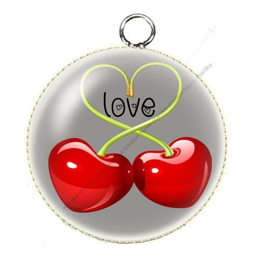 Pendentif cabochon metal et epoxy 25 mm &quot; love&quot; n°22 