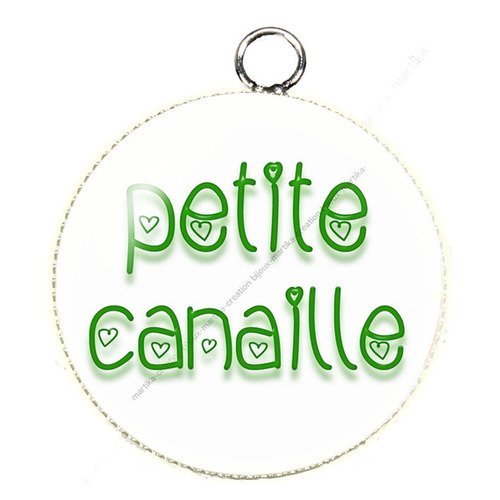 Pendentif cabochon metal et epoxy 25 mm &quot;petite canaille&quot; n°1 