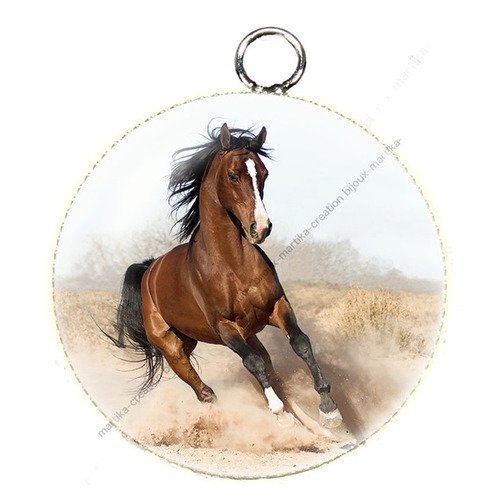 1 pendentif  25 mm argenté cabochon cheval epoxy résine métal n°34 